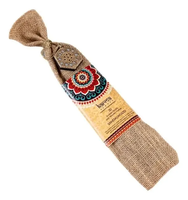 Karma Incense, 30 palitos em bolsa e porta-incenso com fragrância de sândalo
