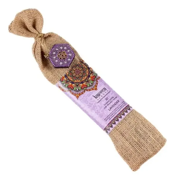 Karma Incense, 30 palitos em bolsa e porta-incenso com fragrância de lavanda