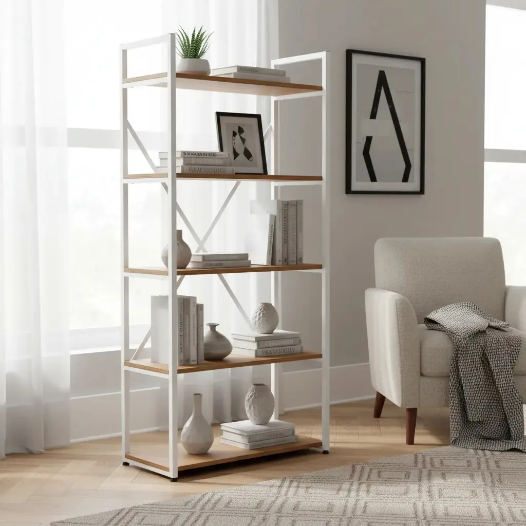Estante Alta 5 Prateleiras 152x72 Cm Li006 Canela Branco Kpb