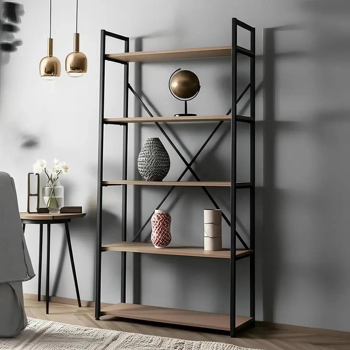 Estante Alta 5 Prateleiras 152x72 Cm Li006 Freijó Preto Fosco KPB