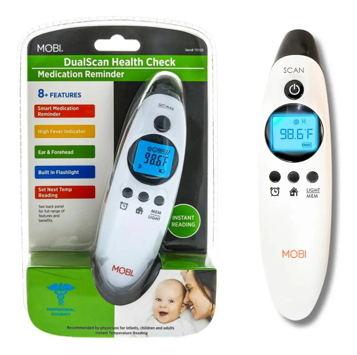 Verificação de saúde do Mobi Dualscan - termômetro infravermelho com controle de temperatura Cor: branco