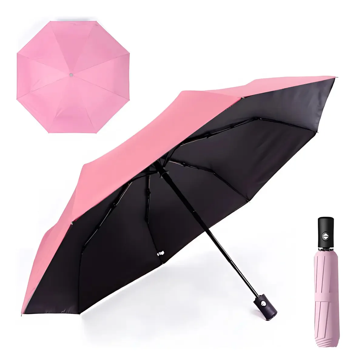 Guarda-chuvas, guarda-chuvas, abertura e fechamento automáticos, 8 ossos, rosa escuro, impermeável, proteção UV