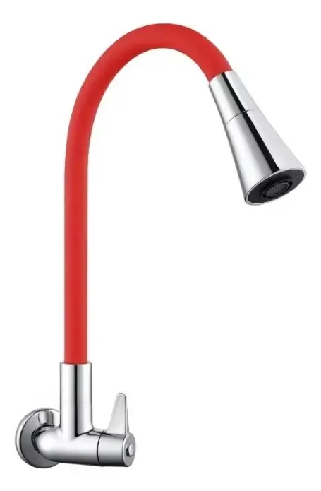 Torneiras de cozinha de parede flexíveis, cor: vermelho, cromo, cromo