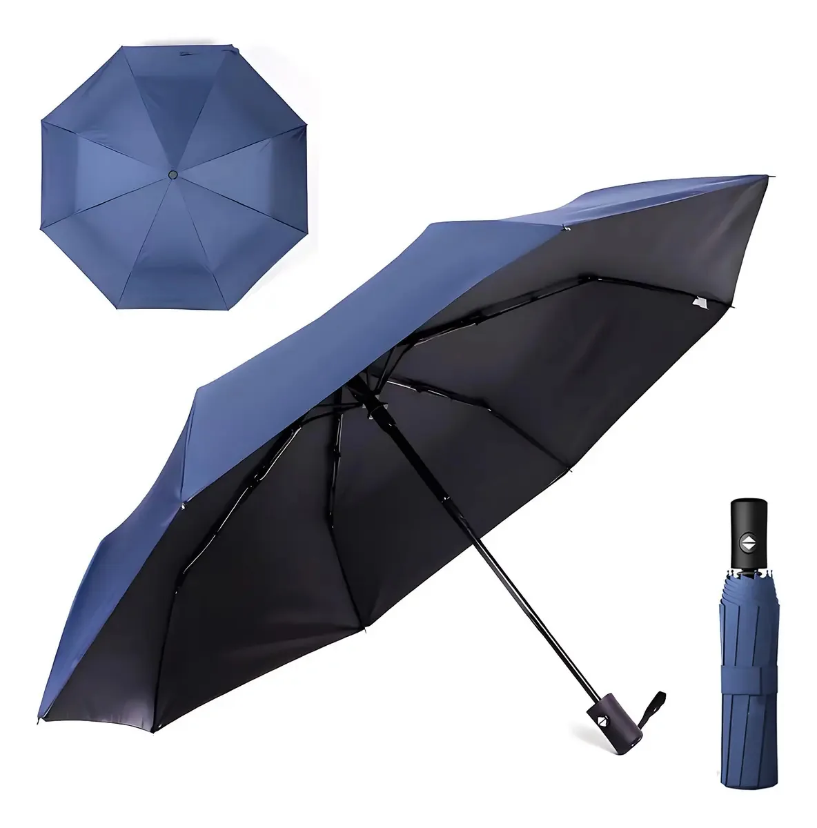 Guarda-chuvas, guarda-chuvas, abertura e fechamento automáticos, 8 ossos, azul escuro, impermeável, proteção UV