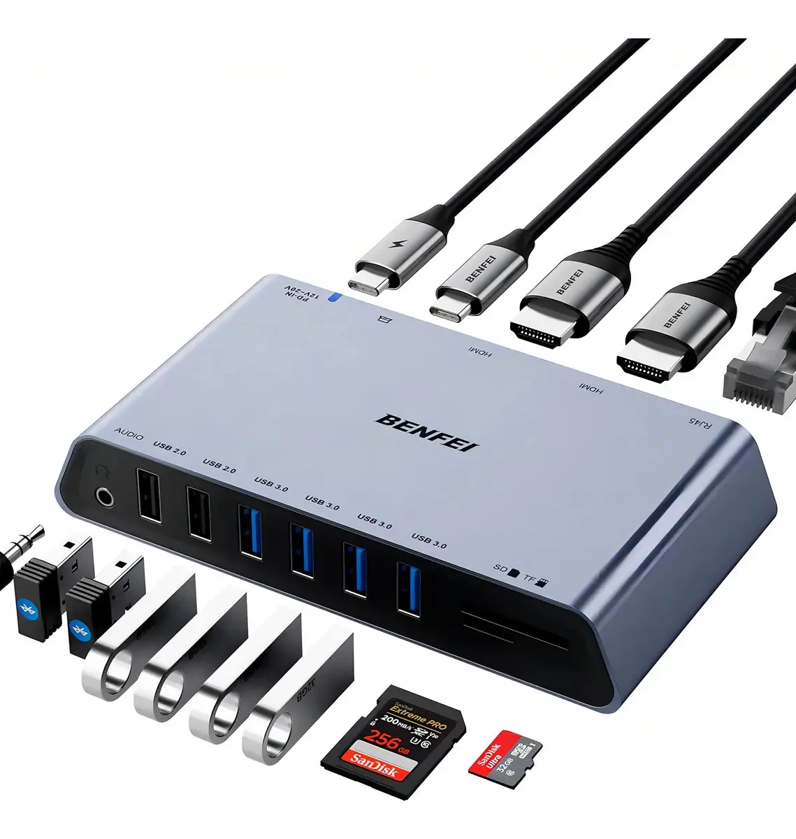 Hub Usb Dorn 12 Portas Usb-c Displaylink 2 Monitores Cor Prateado