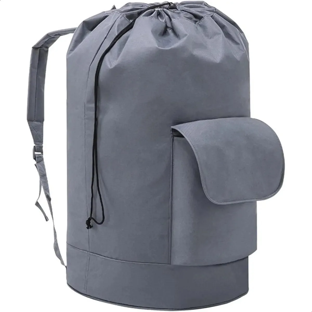 Mochila de lavanderia para lavanderia com fecho de cordão e bolso, cor cinza