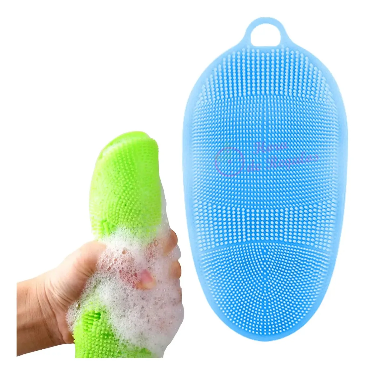 Luva esfoliante de silicone para banho de chuveiro Facial Hdr azul claro