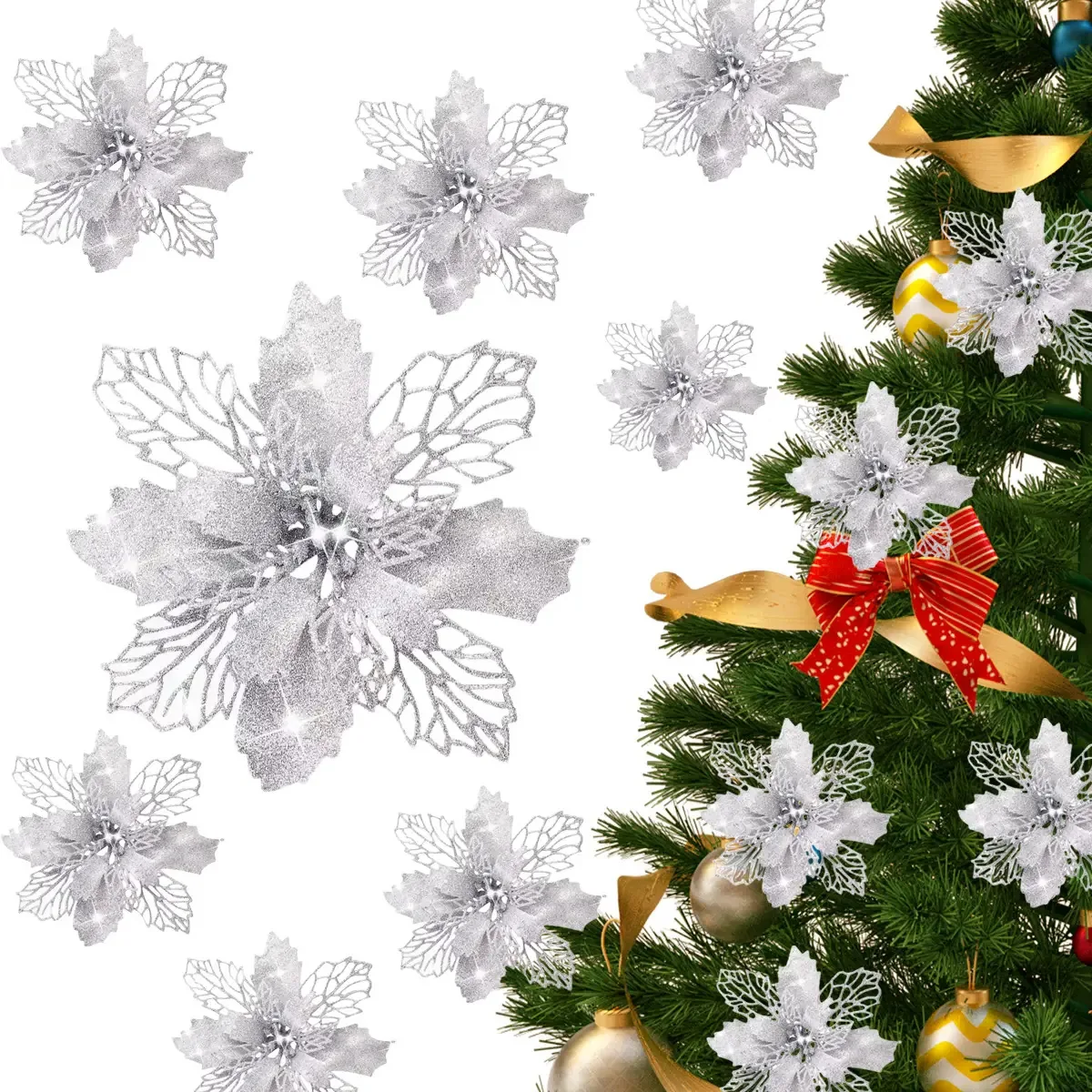 Enfeites de flores de Natal Decoração de árvore de Natal