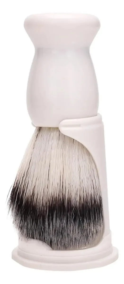 Pincel De Barba Cerda Ultra Macia Barbear Nylon Com Suporte Cor Branco P09