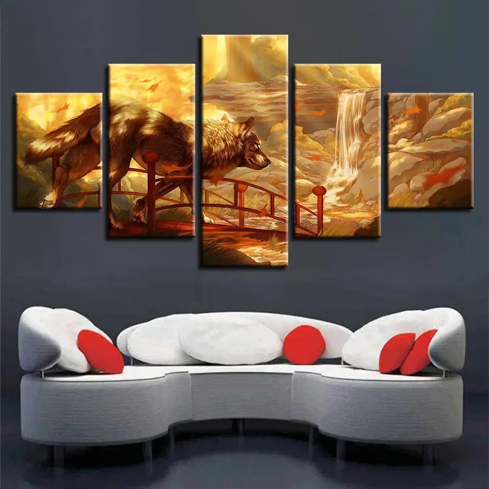 Quadros Decorativos 5 Lobo Ponte Paisagem Floresta