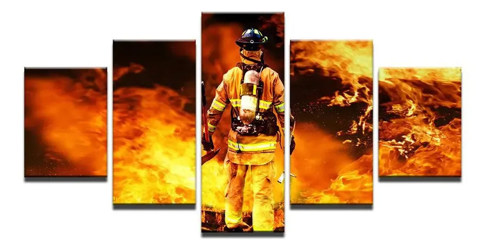Quadro Decorativo 5 Bombeiro Apagando Fogo