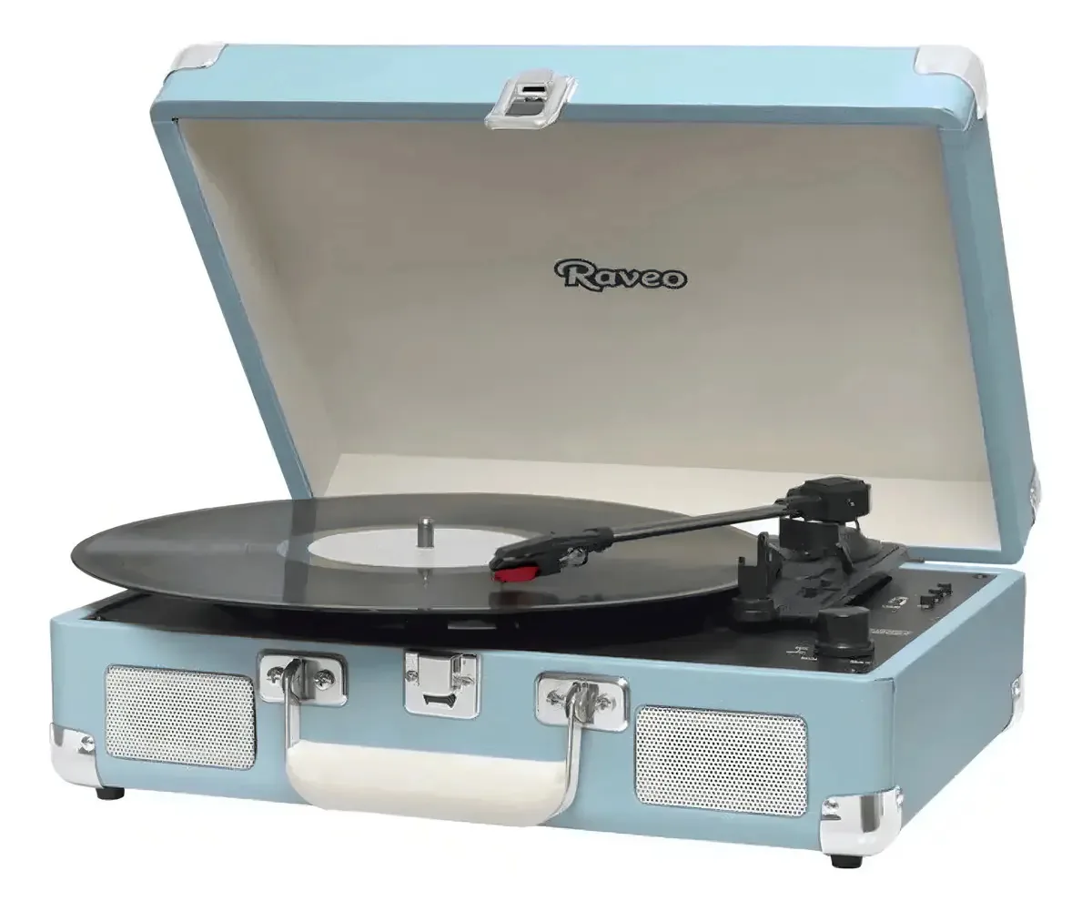 Toca Discos Sonetto Gravação Bluetooth Chrome Preto Azul Mar