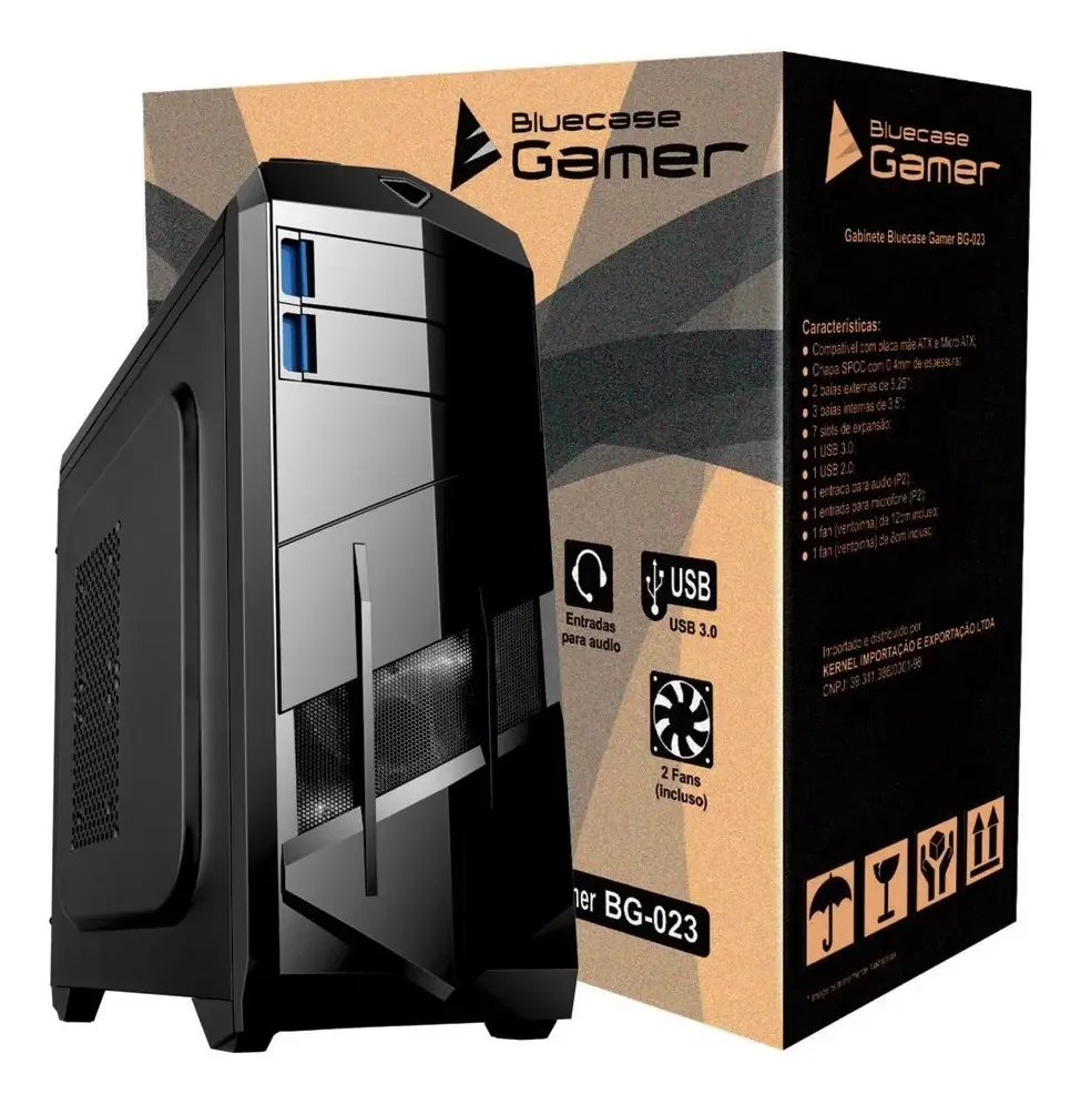 Gabinete Gamer Bluecase Bg-023 2 Baias Usb 3,0 S/ Fonte