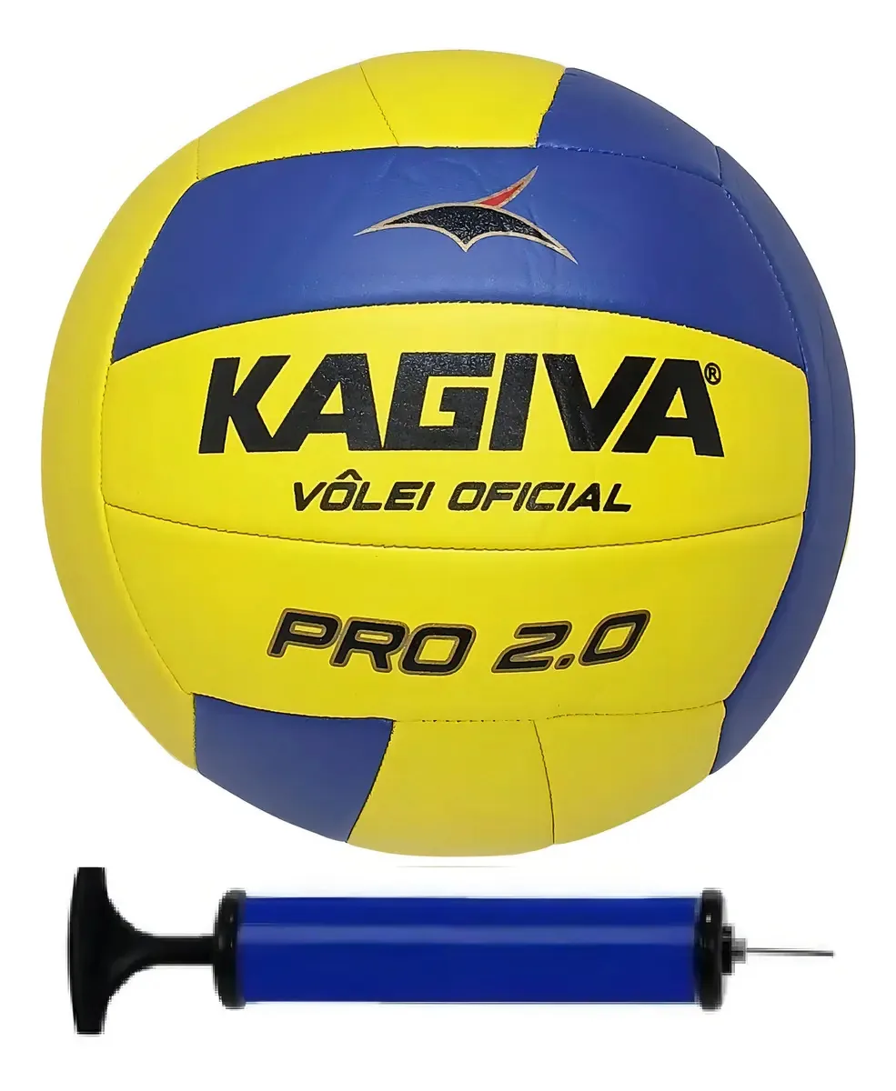 Bola De Vôlei Kagiva Pro 2.0 - Vôlei + Bomba De Ar Cor Amarelo/azul