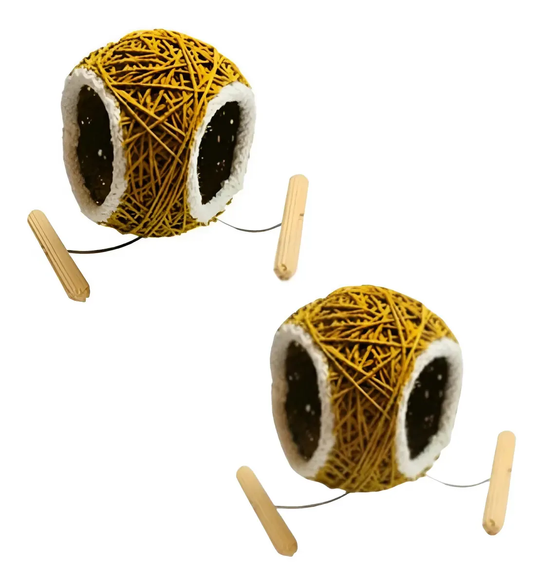 Kit Com 2 Ninhos Bola de Palha Para Canário de 15cm Com Suporte
