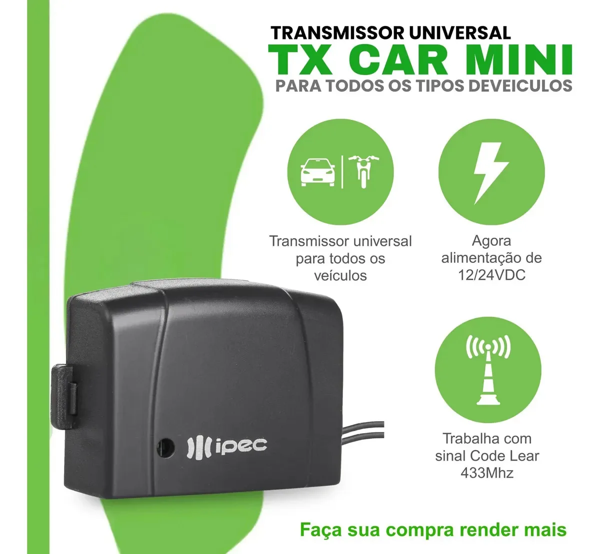 Kit 4 Controles Remotos Ipec Tx Car Mini 433MHz para Portão