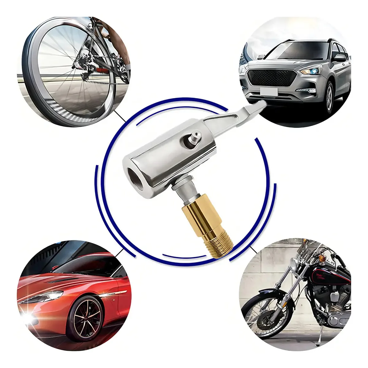 Bico Presilha Inflador Encher Pneus Rosca Compressor Prata