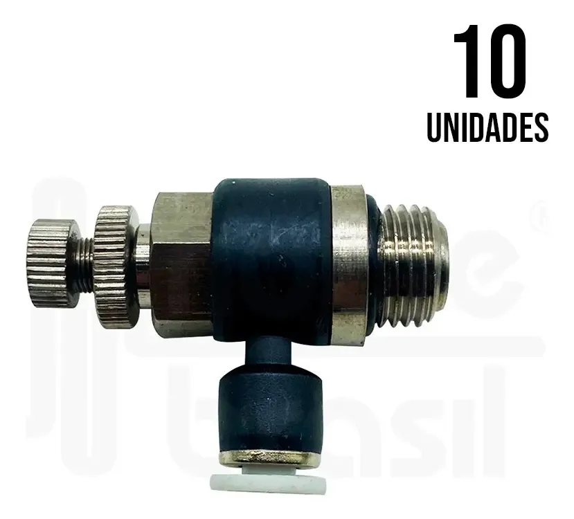 Kit 10 Conexões Pneumáticas Regulador De Fluxo 4mm X R. 1/4