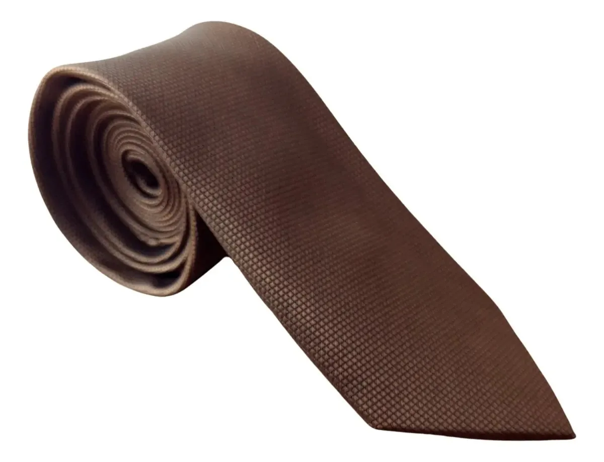 Kit C/ 10 Gravatas Semi Slim Quadriculada 7cm 150cm - Cores Cor Marrom