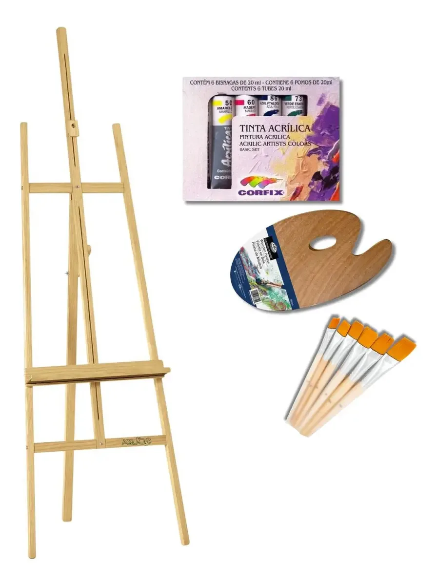 Kit Cavalete E Pintura Essencial Cor Madeira