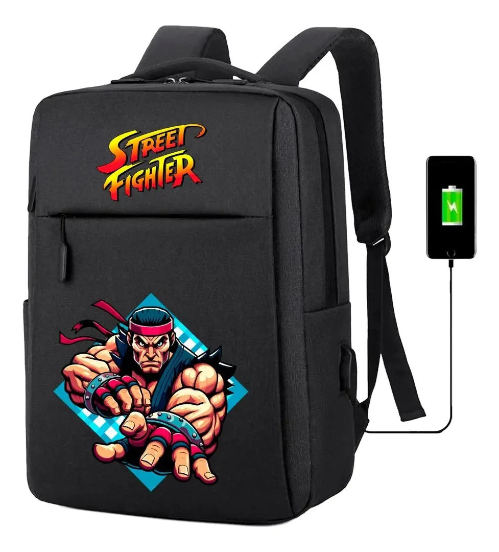 Mochila Anime Serie Ryu Usb Escolar Estampa Dtf Street Luta Cor Mvusbsf04