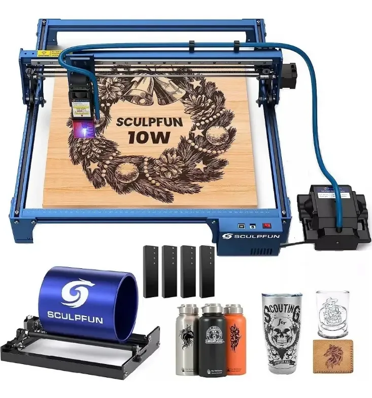 Máquina de gravação a laser Sculpfun S30 Pro 10w e rolo giratório