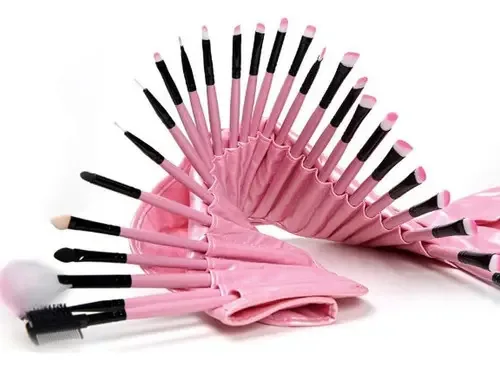Kit 24 Pinceis De Maquiagem Organizador Pinceis Rosa