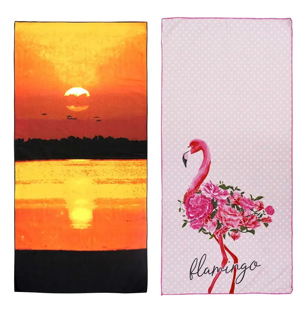 Kit 2 Toalhas De Praia Aveludada Simba E Flamingo Sultan