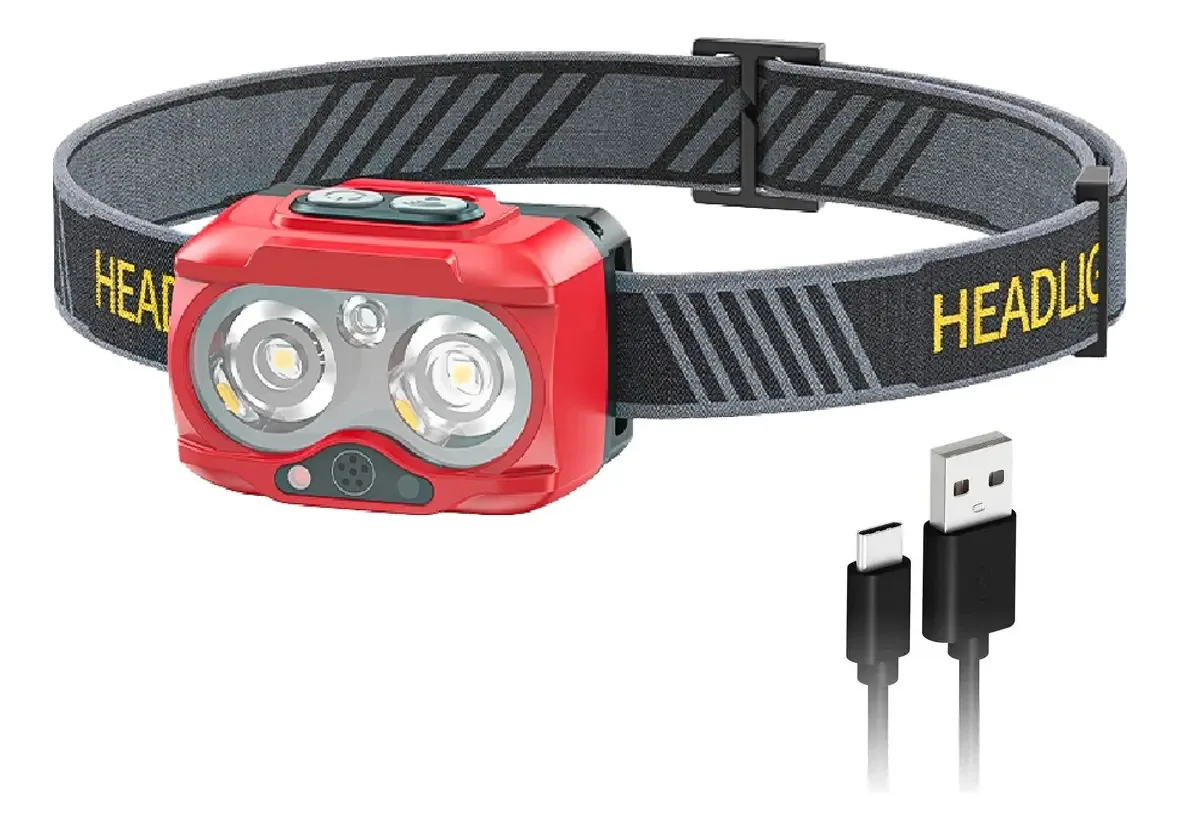 Lanterna de mineração USB recarregável com sensor em 500 lum branco vermelho