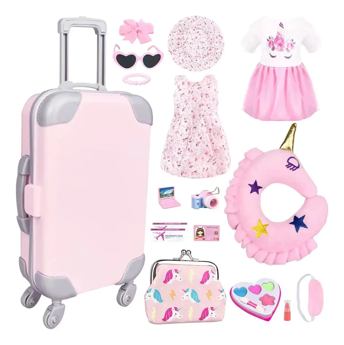 17 peças de roupas e acessórios para bonecas de viagem de 18 polegadas