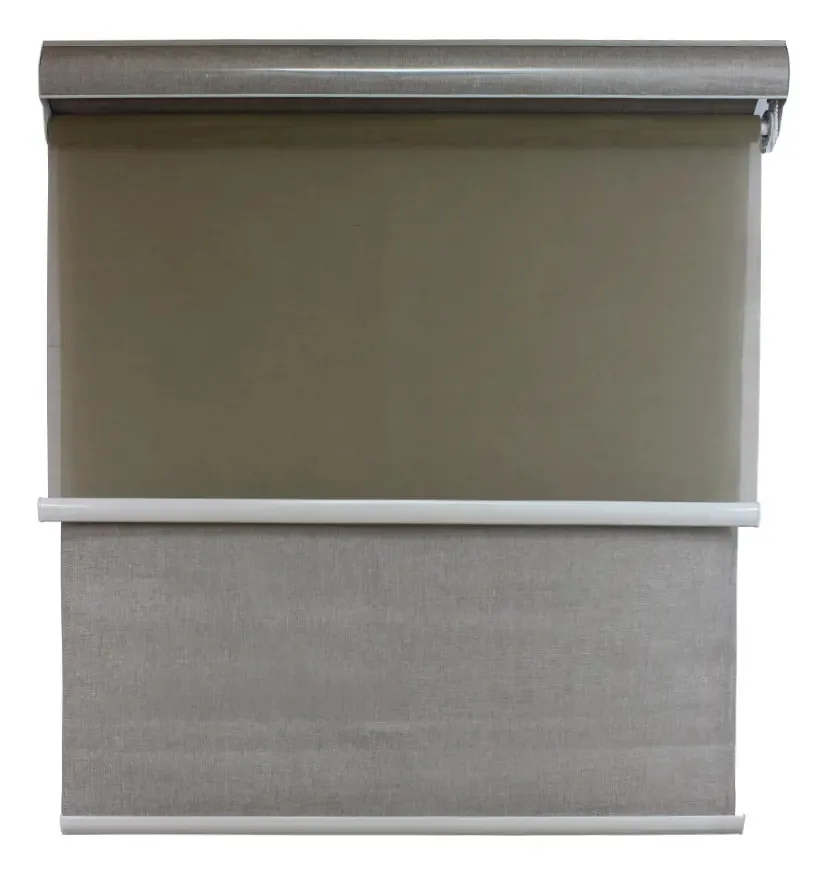 Cortina Roller Blackout 2 de tecido duplo 160x200 com cortina marrom mesclada com borda de Gizé
