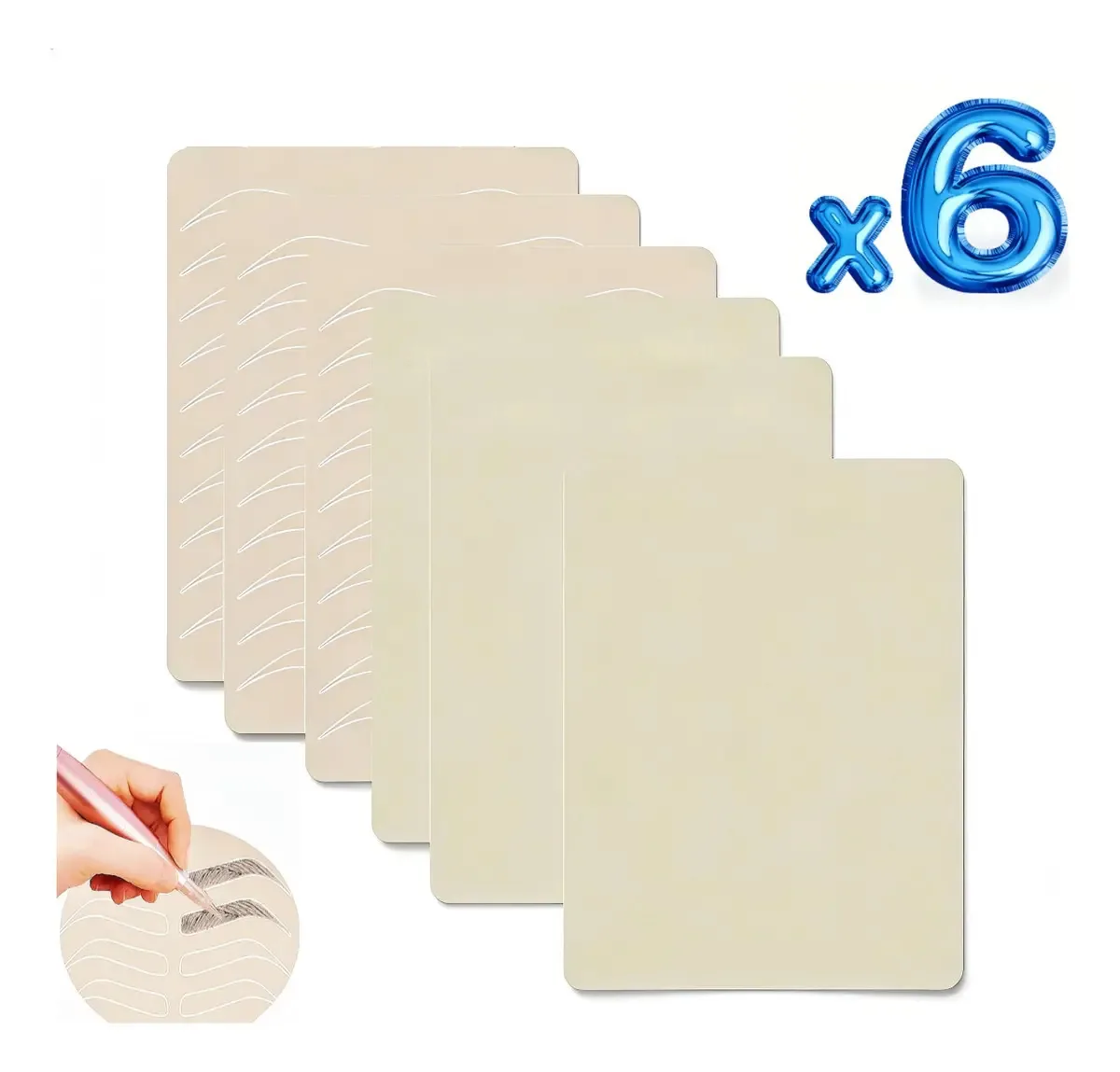 6 Pzas Piel Sintética Microblading 3 Diseño Ceja + 3 Lisas, Hojas De Práctica Tatuaje Sin Tinta Previa. Material suave, semelhante à pele humana, dupla face
