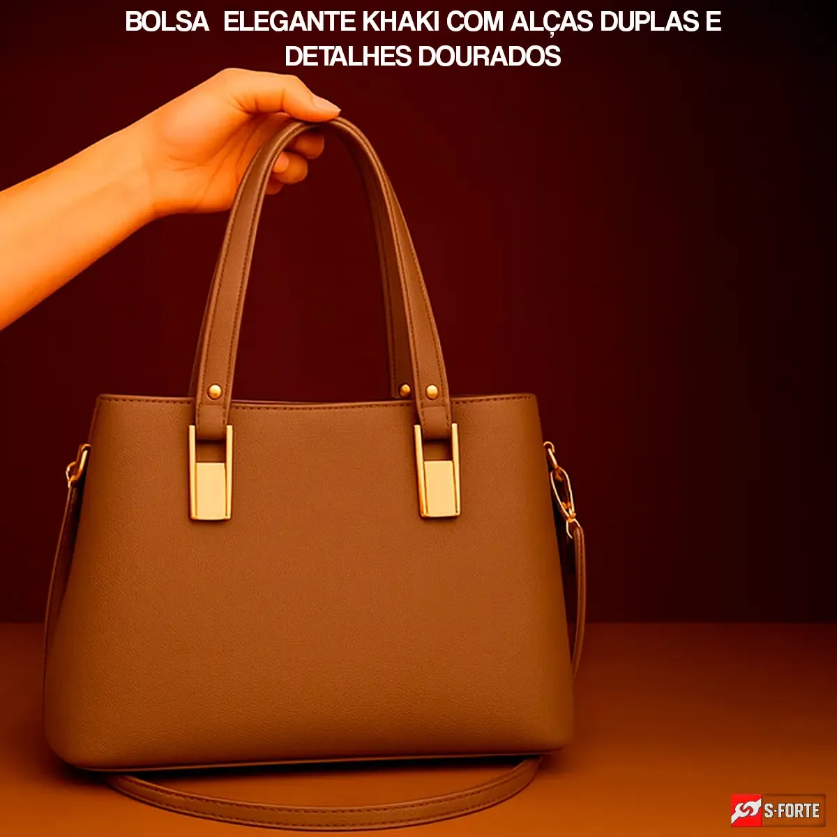 Bolsa Feminina Khaki Estruturada Elegante Com Alça Transversal Ajustável, Design Atemporal, Espaço Interno Amplo, Ferragens Douradas E Acabamento Premium Ideal Para Trabalho, Passeios E Uso Diário