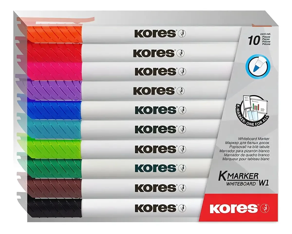 Marcadores finos apagáveis Kores, 10 peças