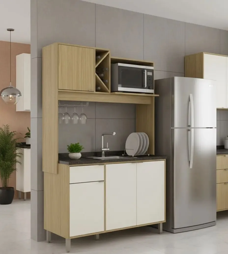 Kit de cozinha Alacena Armário de cozinha - cozinha compacta cor Nogueira/Off White