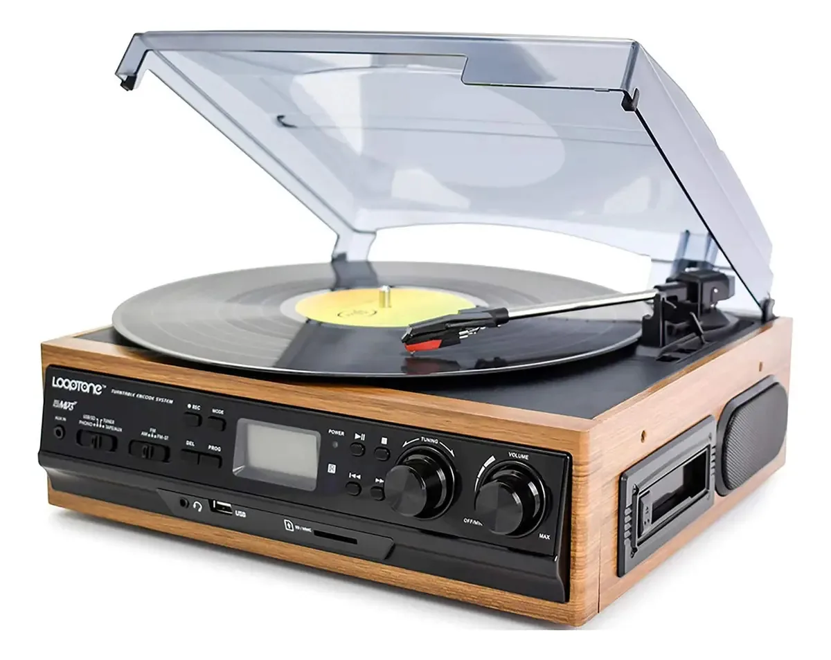 Mesa giratória Suenziz, toca-discos, toca-discos de vinil, alto-falantes estéreo embutidos, compatíveis com cassete de cartão USB/SD, rádio FM multifuncional