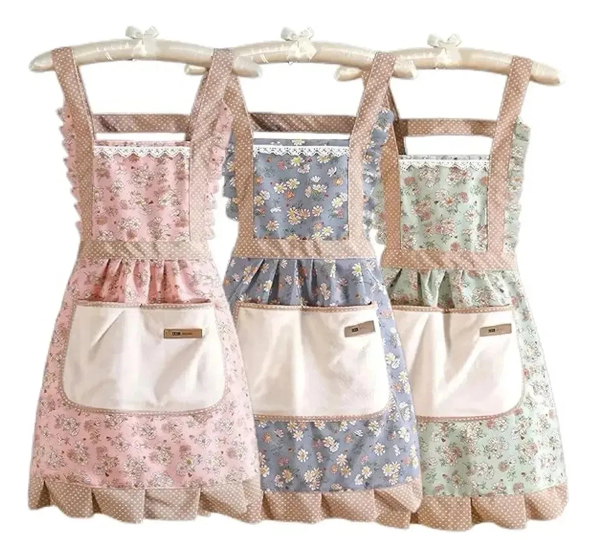 3 peças de aventais florais com babados e aventais femininos de bolso