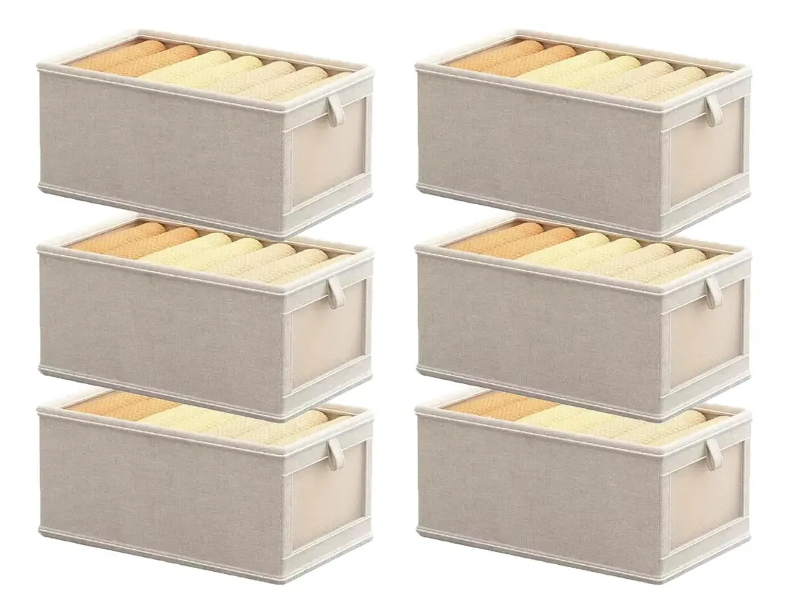 Pacote de 6 organizadores dobráveis de roupa de cama e armazenamento para roupas, caixa dobrável com cestos de armazenamento de janelas, para armário, roupas, jeans, brinquedos e organização
