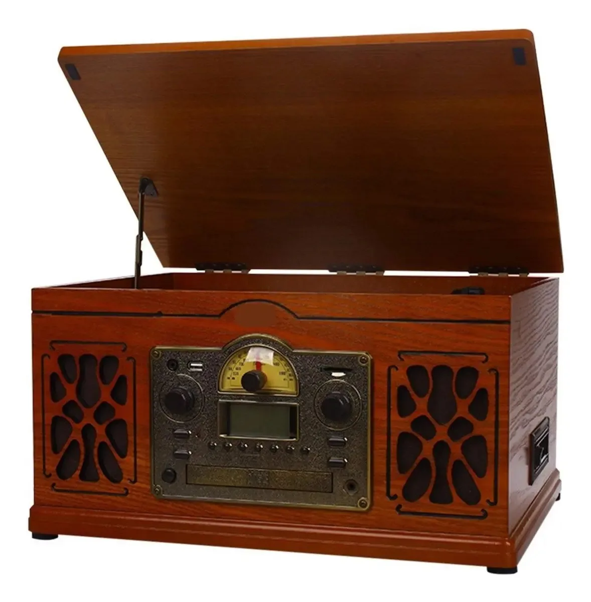 Alto-falante de rádio doméstico, toca-discos de vinil retrô, fita de áudio, CD, Bluetooth, toca-discos fonográficos vintage antigos