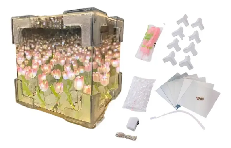 Luminária de Mesa Tulip LED Integrado Com Efeito Cubo Mágico 3D