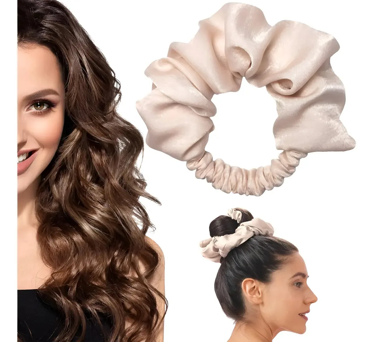 Modeladores de cabelo sem calor, modeladores de cabelo para dormir - faixa de cabeça bege