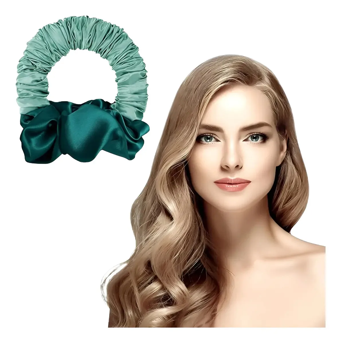 Modeladores de cabelo sem calor, modeladores de cabelo para dormir - faixa de cabeça verde