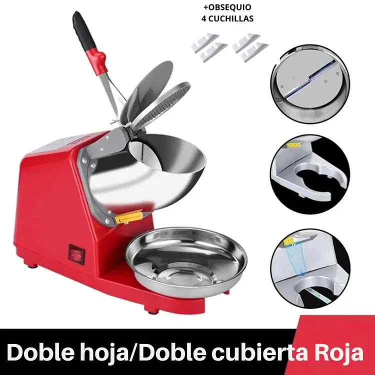 Máquina de trituração de sorvete com 2 lâminas, trituradores de gelo raspados e picados, coquetéis, sobremesas, cor vermelha Houzze Sun + 4 lâminas de presente de gelo em forma de neve