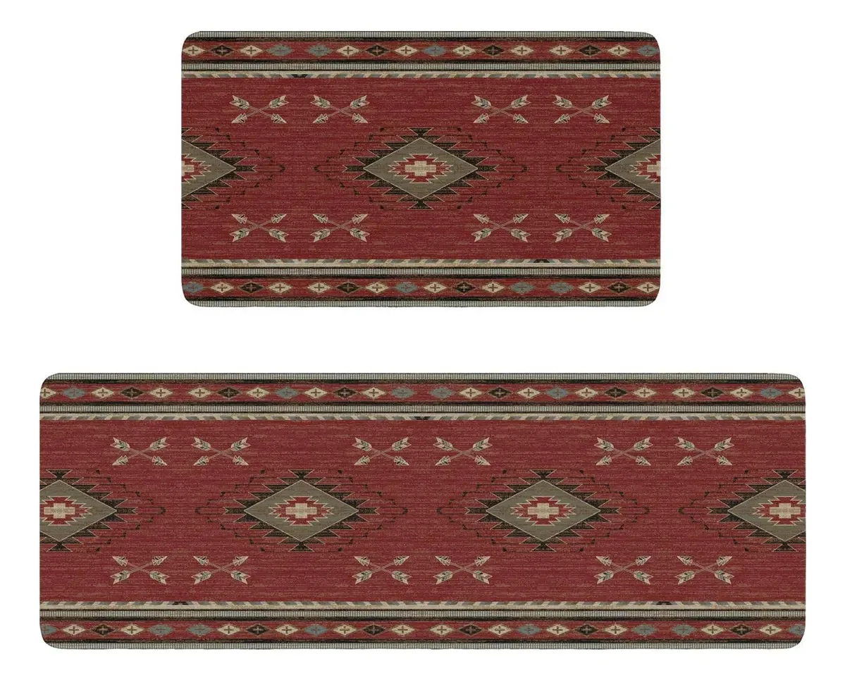 Red Western - Conjunto de 2 tapetes e tapetes de cozinha Esti