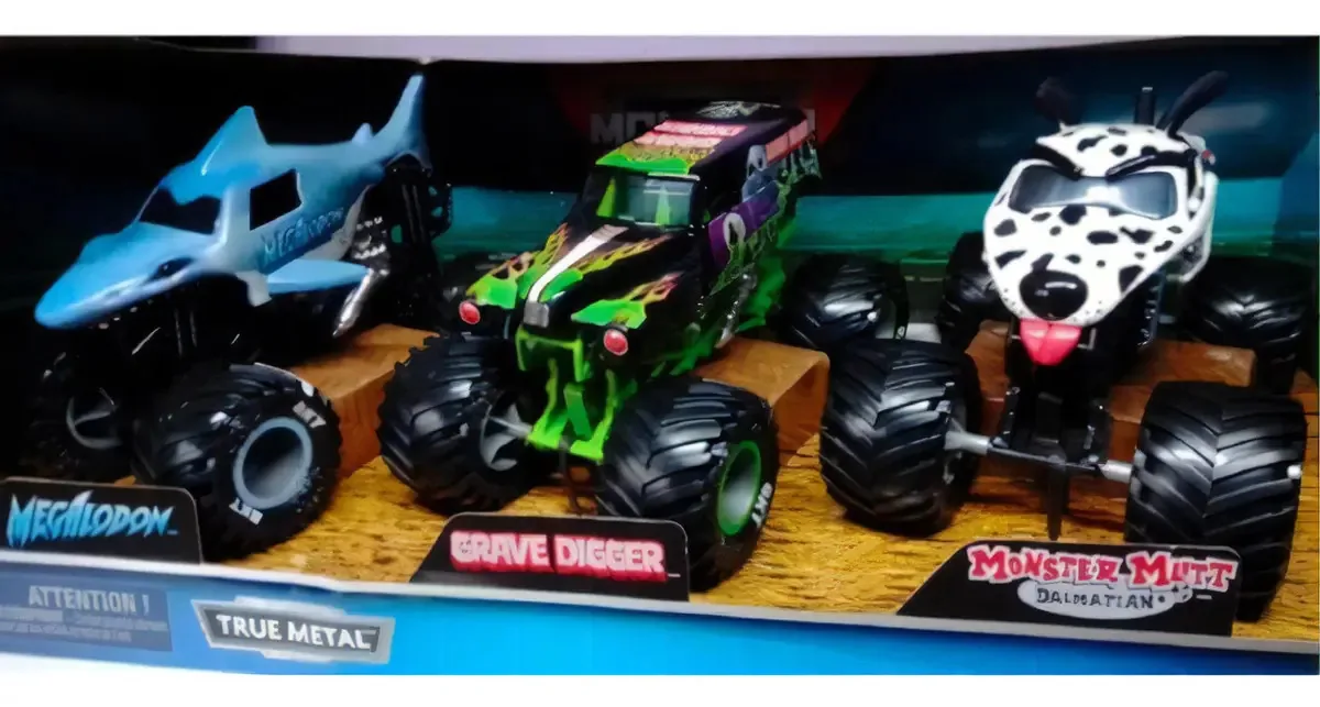 Pacote de 3 veículos Monster Jam em azul metálico em escala 1:24