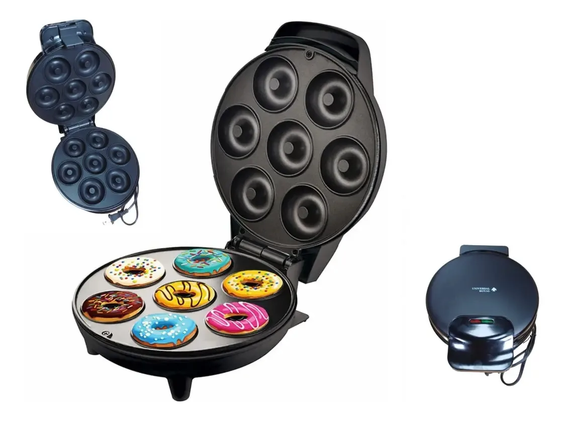 Máquinas Donas 7 Puestos Antiaderente 1000w Universal Royal Color Negro