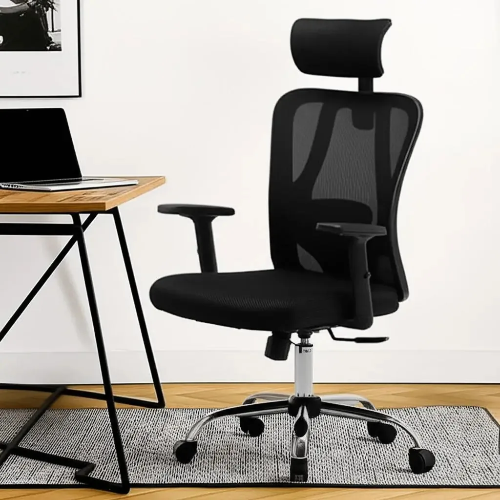 Cadeira de escritório Pro Executive com apoios de braços ajustáveis, cor: preto, material de estofamento, malha
