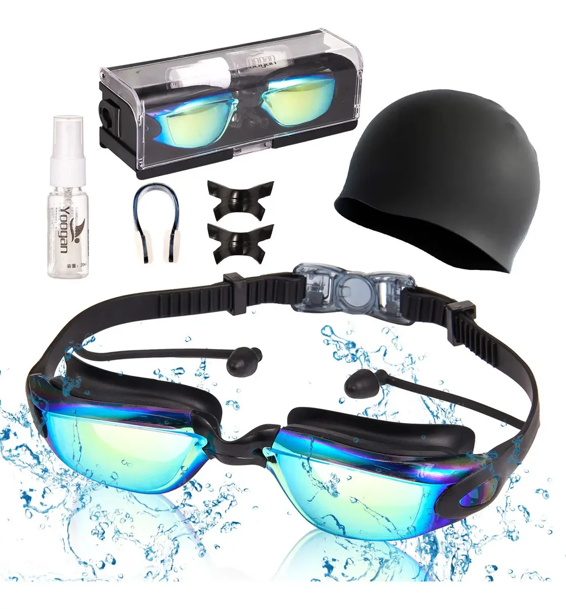 Lictin Juego De Natação, Proteção UV, Antivaho, Inclui Gorro De Natação, Pinça Nasal E Tapones Para Los Oídos, Óculos De Natação Para Adultos, Unissex, Proteção Uv400, Preto