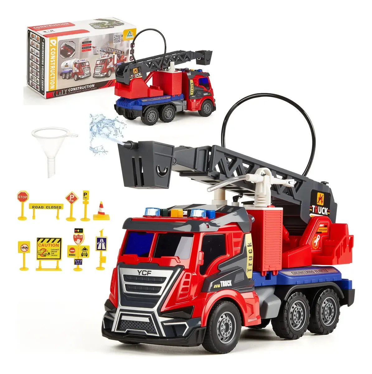 Caminhão de bombeiros Lictin Toy, caminhão de bombeiros de brinquedo, brinquedos para crianças de 3 anos, caminhão de fricção com luz e som, veículo de resgate com rebobinamento, impulso e avanço