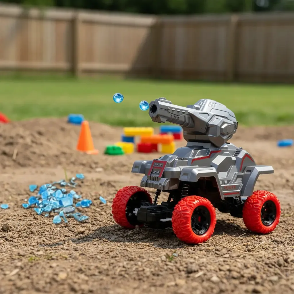 Carrinho Controle Remoto Recarregável Brinquedo Lança Bola Cor Vermelho Personagem Tanque